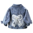 thumbnail image 1 of FUNDUFI Toddler Girls Winter Jacket Cute Cartoon Bowknot Embroidery Long Sleeve Lapel Denim Jacket Buttons Up Warm Loose Fit Fall Denim Jackets Suitable For Dailywear, 1 of 4