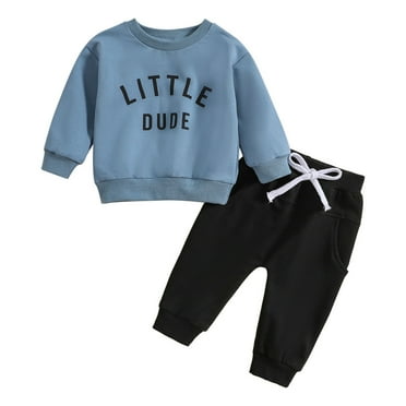 FUNDUFI Toddler Boys Clothes Set Casual Letter Printed Long Sleeve Pullover Sweatshirts Stretchy Pants Relaxed Fit Soft 2Pcs Outfit Sets Comfy Kids Clothing Set