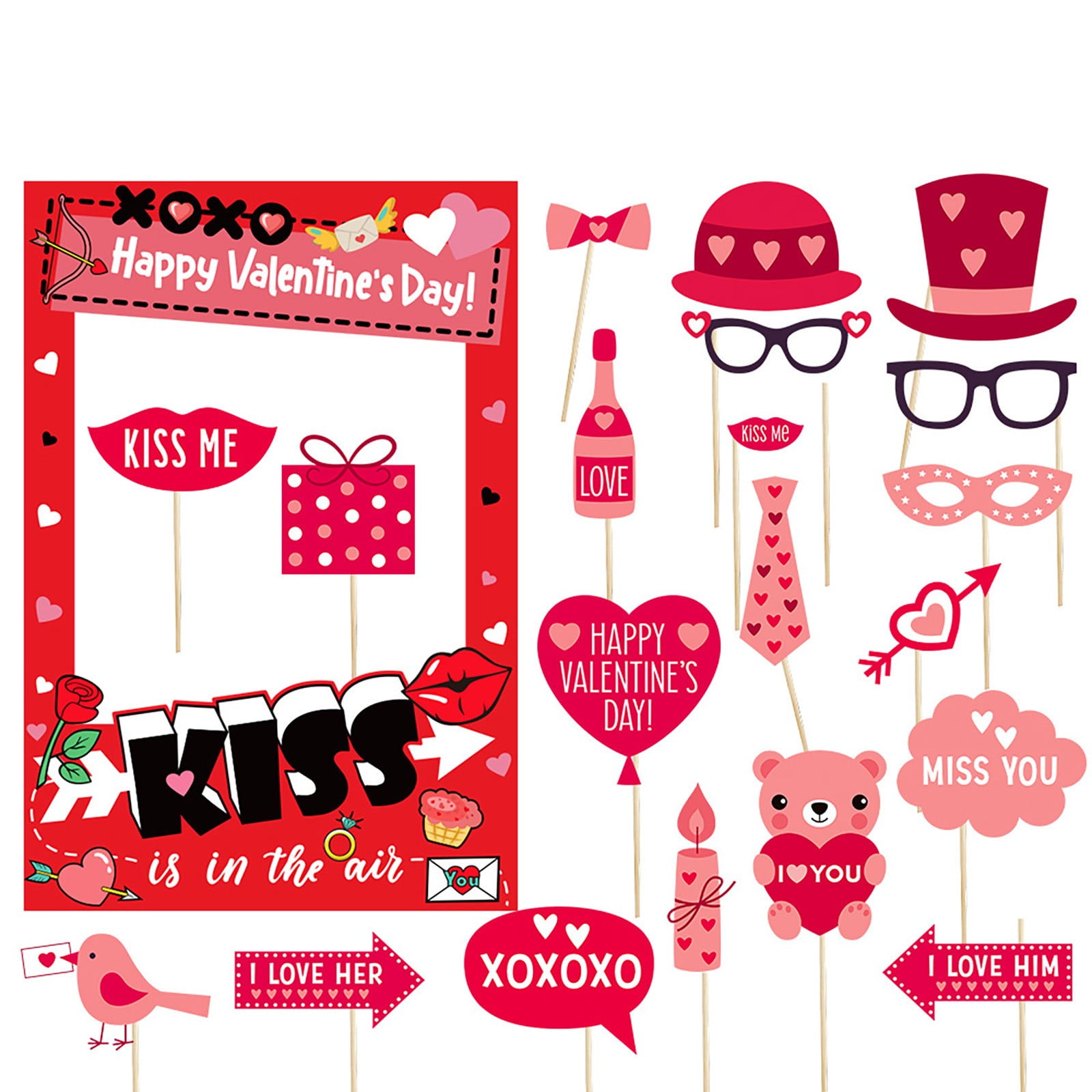 FUNDUFI Valentines Day Photo Props Sets Valentines Photo Booth Props