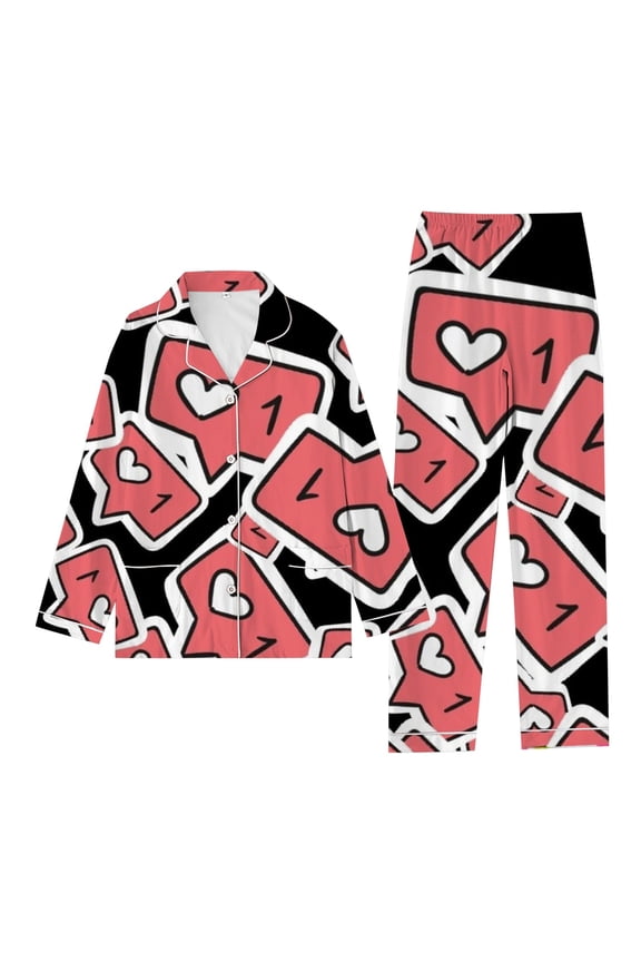 Women Casual Home Wear Valentine Day Letter Love Print Pajamas Long Sleeve Pants Set Sleepwear Pyjamas Soft Night-clothes
