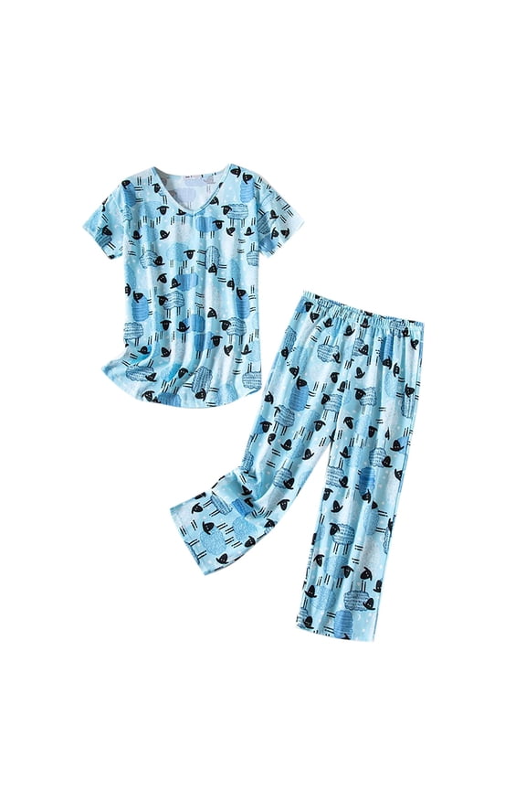 Women Cotton Pajamas Set Short Sleeve Top Capri Pants Sleepwear Pyjamas Plus Size Comfort Night-clothes