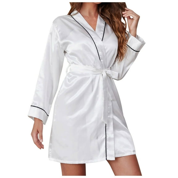 FUNDUFI Women Lapels In Long Pajamas Silk Sexy Home Clothes Pure Black Belt Bathrobe. Sleepwear Pyjamas Comfort Homewear
