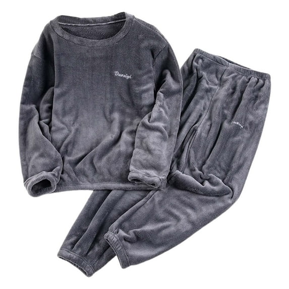 FUNDUFI Women Pajama Outfits Simple Solid Color Long Sleeve Thickened Flannel Pajamas Shirts Stretchy Sleepwear Pants Warm Loose Fit 2Pcs Homewear Pajama Sets Comfy Pjs For Women