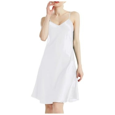 FUNDUFI Women Pajama Sexy Nightgowns V Neck Breathable Night Dress Satin Spaghetti Strap Chemise Nightshirt Sleepwear Pyjamas Soft Homewear
