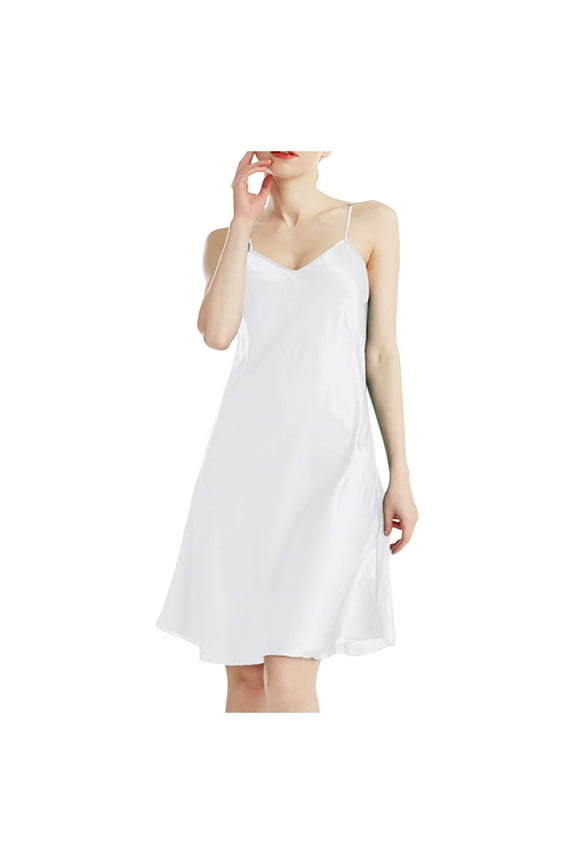 Women Pajama Sexy Nightgowns V Neck Breathable Night Dress Satin Spaghetti Strap Chemise Nightshirt Sleepwear Pyjamas Soft Homewear