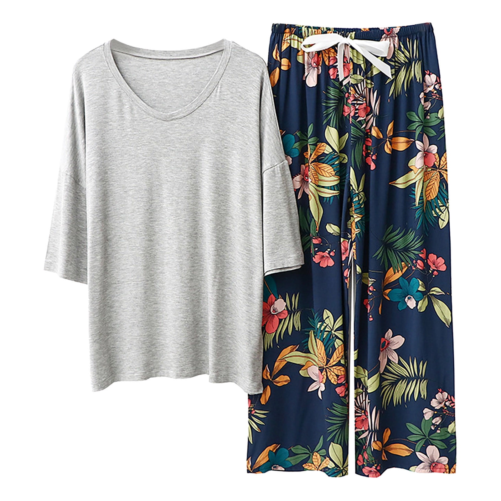 KIFOVEN Women’s 2-Piece Pajama Set - Short Sleeve Top & Capri Pants With Pocket, Floral Print - View #4