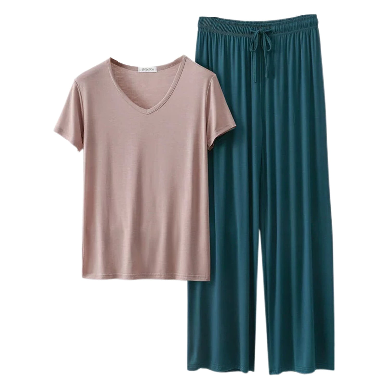 NACHILA Women's Bamboo Viscose Pajama Set - Short Sleeve Top & Capri Pants For Night Sweats (Medium) - View #10