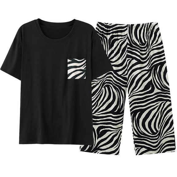 FUNDUFI Women'S Pajama Sets Short Sleeve Tops Capri Pants Oversized 2Pcs Pjs Set Comfy Sleepewar Outfit Summer Nightwear