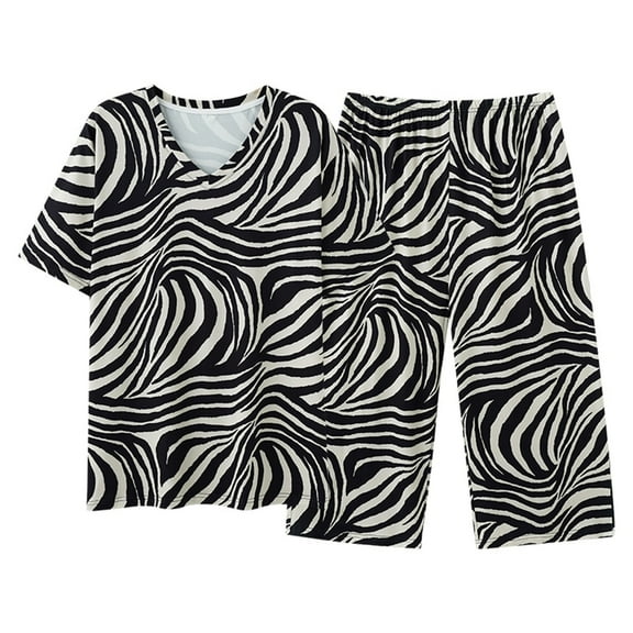 FUNDUFI Women'S Pajama Sets Short Sleeve Tops Capri Pants Oversized 2Pcs Pjs Set Comfy Sleepewar Outfit Summer Nightwear