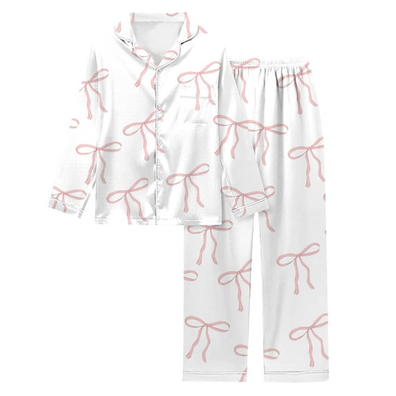 FUNDUFI Women'S Pajamas Set Long Sleeve Lapel Casual Valentine's Day Love Heart Printed Pajama Shirts + Pants 2Pcs Pjs Sets Soft Loose Fit Sleepwear Outfits Set Comfy Women'S Nightwear
