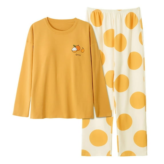 FUNDUFI Women's Pajama Sets Cute Sweet Printed Long Sleeve Oversized Pajamas T-Shirt With Chest Pad Stretchy Sleepwear Pants Breathable Loose Fit 2Pcs Homewear Pajama Sets Comfy Pjs For Women