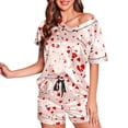 thumbnail image 1 of FUNDUFI Womens Pajama Sets Short Sleeve Casual Valentine's Day Bowknot Printed Soft Pajama Shirt Shorts 2Pcs Sleepwear Outfit Sets Comfortable Loose Fit Pyjamas Set Comfy Women's Homewear, 1 of 3