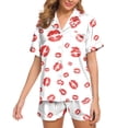 thumbnail image 1 of FUNDUFI Womens Pajamas Outfit Set Short Sleeve Casual Valentine's Day Love Heart Printed Satin Pajama Shirt Pants 2Pcs Sleepwear Outfit Sets Comfortable Loose Fit Pyjamas Set Comfy Women's Nightwear, 1 of 5