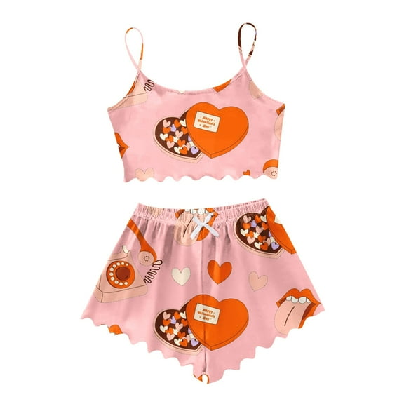FUNDUFI Womens Pajamas Outfit Set Sleeveless Casual Valentine's Day Love Heart Printed Soft Pajama Shirt Shorts 2Pcs Sleepwear Outfit Sets Comfortable Loose Fit Pyjamas Set Comfy Women's Nightwear