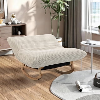 FUNECORP Accent Rocking Chair, Oversize Leisure Lounge Chair, Corduroy Upholstery Solid Wood Base, 41.3", White