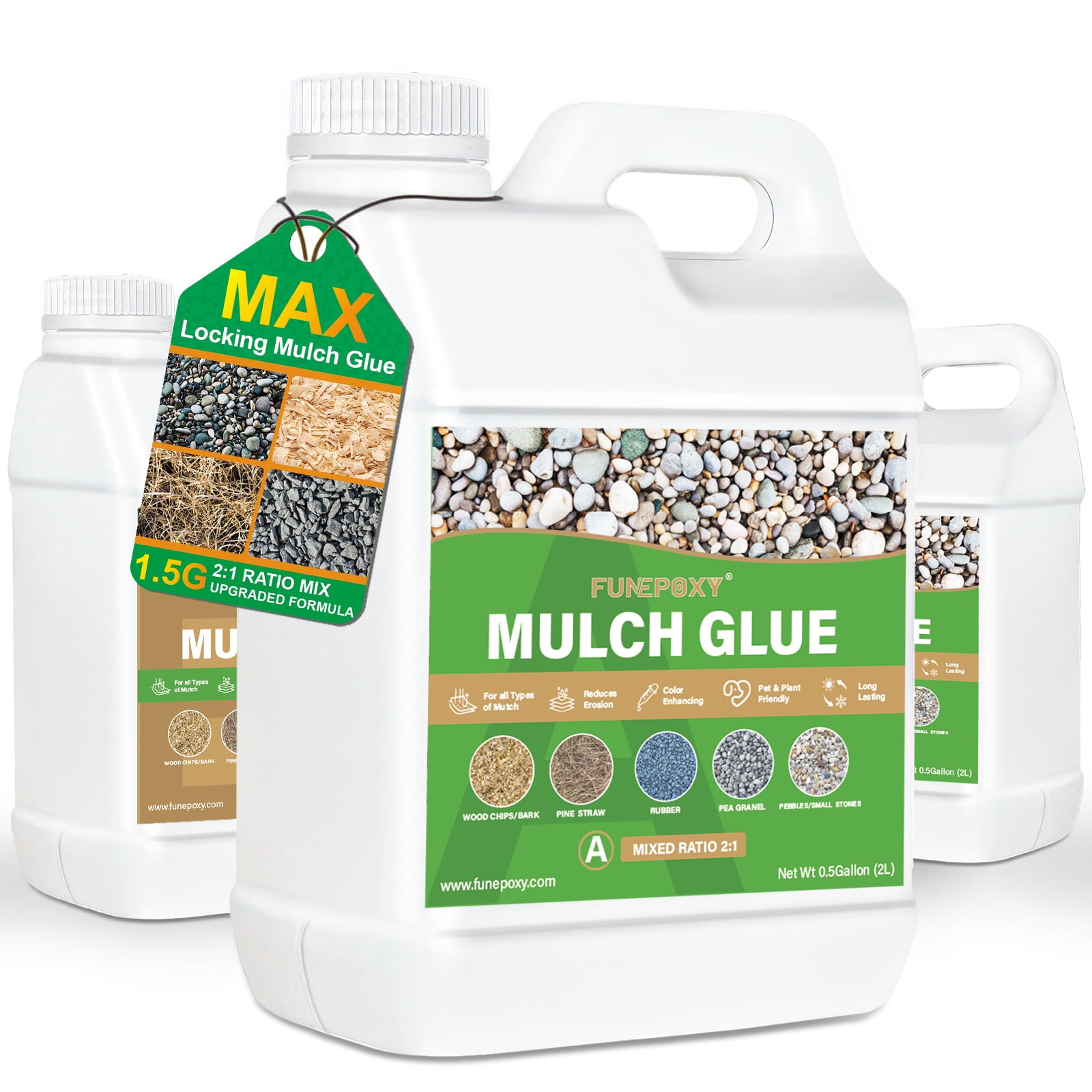 FUNEPOXY 2:1 Mixing Ratio 192oz Mulch Glue for Landscaping, Ready to Use Fast-Dry Non-Toxic, Strong Mulch Gravel Glue, Rock Glue, Mulch Glue for Garden, Mulch Glue Binder,