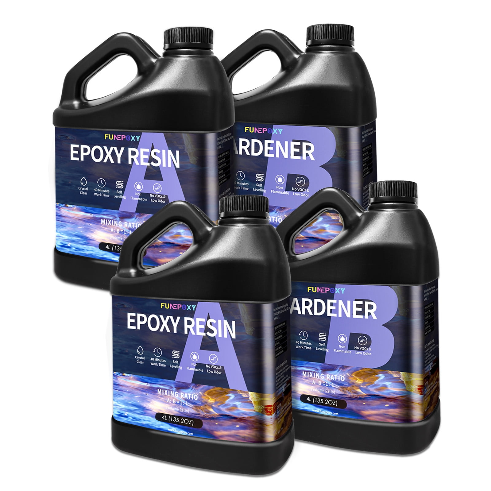 FUNEPOXY 4 Gallon Table Top Epoxy Resin Kit, Crystal Clear Table Top Epoxy Resin, Self-Leveling, No Bubbles, Coating and Casting Resin Kit with Resin Mixer for Art Craft DIY, Wood,Jewelry Making
