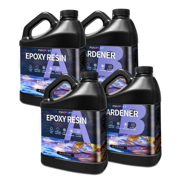 FUNEPOXY 4 Gallon Table Top Epoxy Resin Kit, Crystal Clear Table Top Epoxy Resin, Self-Leveling, No Bubbles, Coating and Casting Resin Kit with Resin Mixer for Art Craft DIY, Wood,Jewelry Making