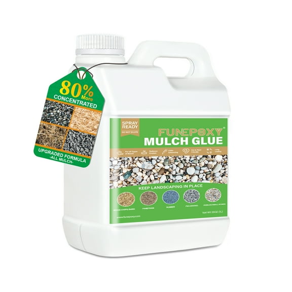 FUNEPOXY Mulch Glue 36OZ, covering adhesive for bonding stones, views, gardens, gravel, stones, leaves, bark, garden paths