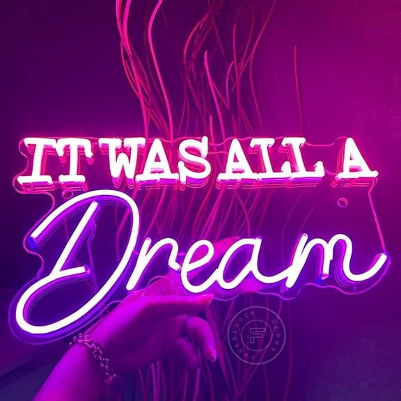FUNERIGUER It Was All A Dream Neon Sign 15 x 8 inches Pink and Purple Acrylic with Power Adapter and Dimmable Switch
