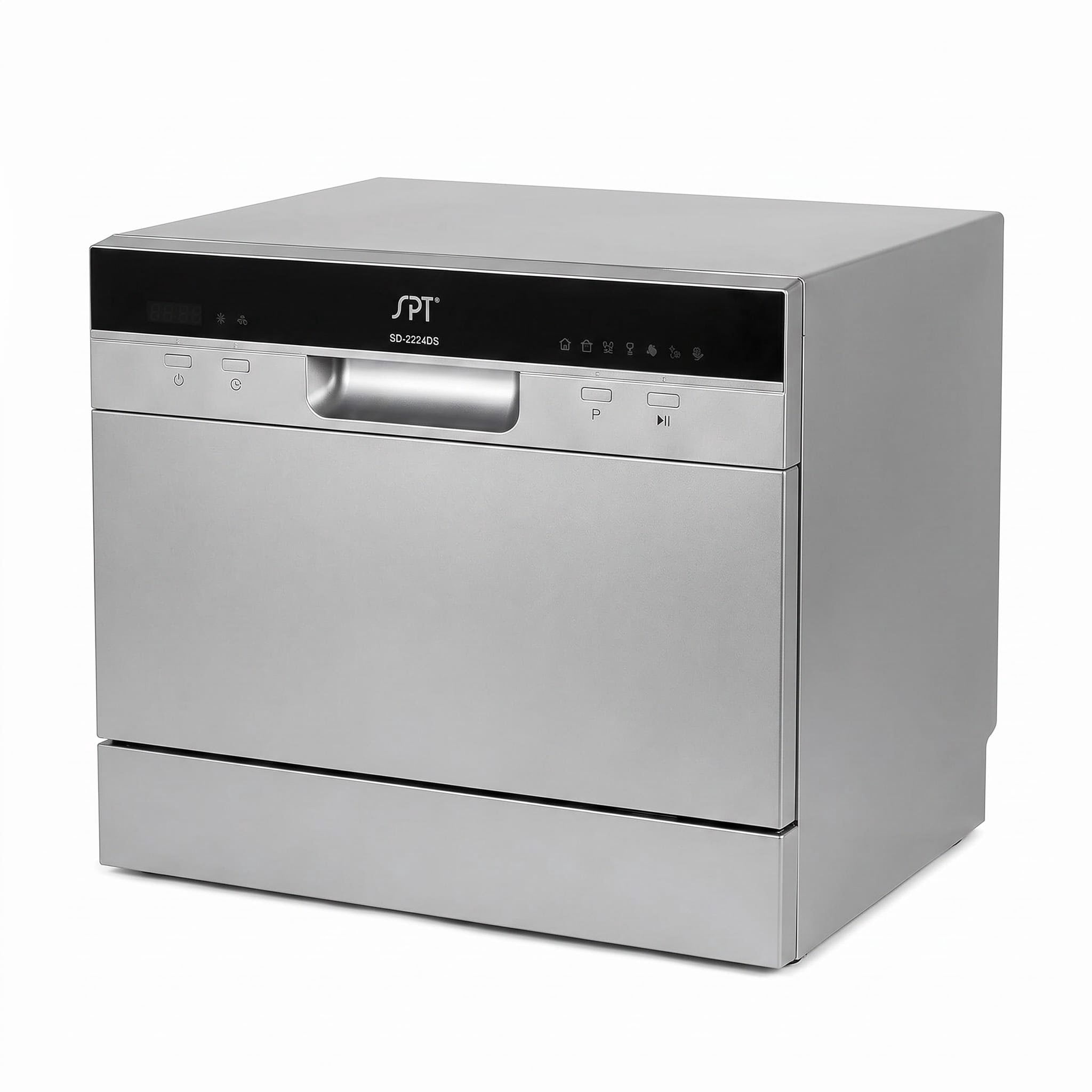 FUNGQI Countertop Portable Dishwasher, 7 Wash Cycles, Delay Start Function, LED Display, Water & Rinse Aid Warning Indicator, Universal Faucet Adapter & Quick Connect for Kitchen Use