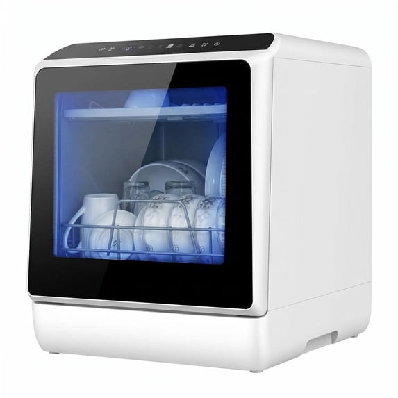 Portable Countertop Dishwasher with Built-in Light, 6 Wash Modes, Dual Water Supply System, LED Digital Control Panel, Compact Mini Dishwasher for Home, Apartment, Dorm, Boat and RV