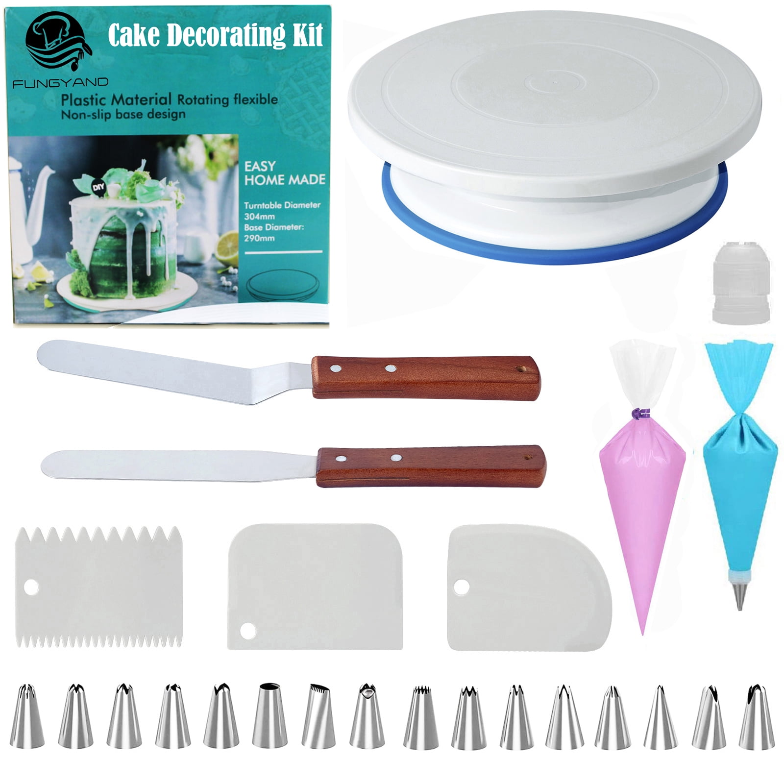 FUNGYAND Cake Decorating Kit With Basketweave Piping Tips Turntable FUNGYAND Cake Decorating Kit With Basketweave Piping Tips Turntable