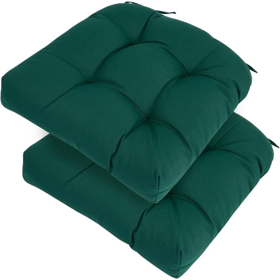 FUNHOME Set of 2 Outdoor Chair Cushions Waterproof Tufted Seat Cushions for Patio Furniture 19 x 19 x 5 Inch Patio Cushion for Rocking, Camping, Kitchen Chairs-Dark Green
