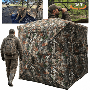 FUNHORUN 70in 360 See-Through Hunting Blind, 3-4 Person, Side Door & Mat