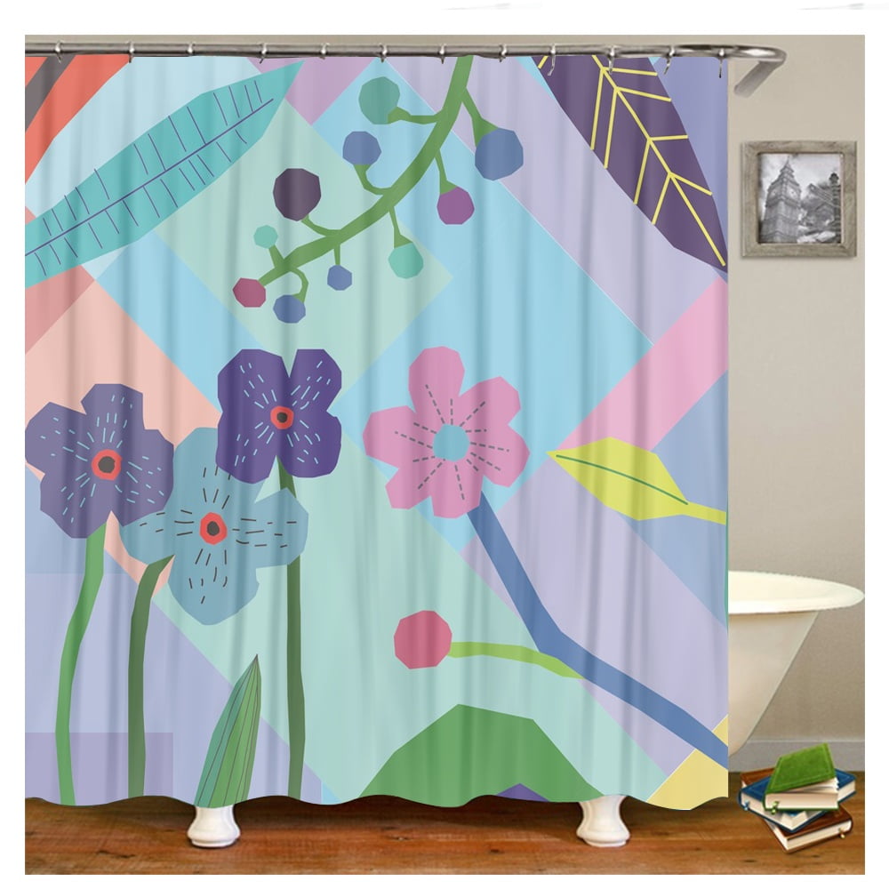 FUNIER Shower Curtain Liner Floral Leaves Home Decor Curtain with Hooks