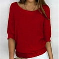 thumbnail image 1 of FUNING 2025 Spring and Autumn Solid Color Round Neck Knitted Sweater for Women's Commuting Elegance, 30/4 Sleeve Top, Air Conditioning Sweater for Women's Autumn Clothing, Knitted Sweater, 1 of 10