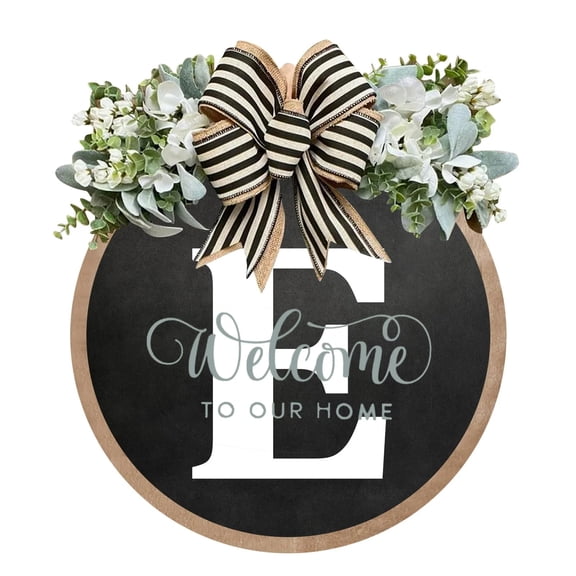 FUNING 26 English Letters Funny Welcome Sign Front Door Wreath Rustic Round Outdoor Indoor Farmhouse Porch Wooden Decoration Fall Home Wall Decor