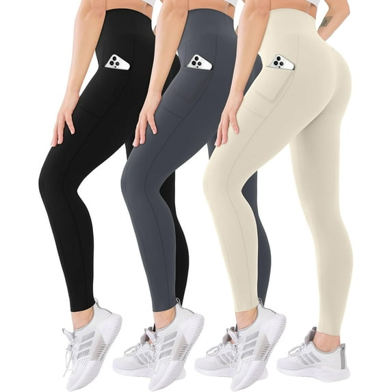 FUNING 3 Pack High Waisted Leggings for Women-Soft Athletic Tummy Control Pants for Running Yoga Workout Reg & Plus Size