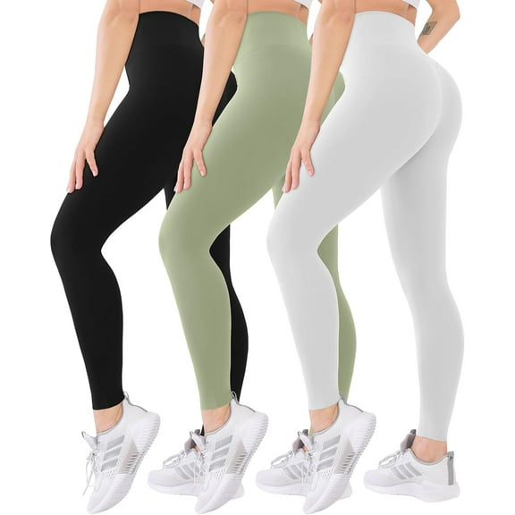 FUNING 3 Pack High Waisted Leggings for Women-Soft Athletic Tummy Control Pants for Running Yoga Workout Reg & Plus Size