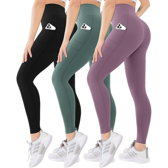FUNING 3 Pack High Waisted Leggings for Women-Soft Athletic Tummy Control Pants for Running Yoga Workout Reg & Plus Size