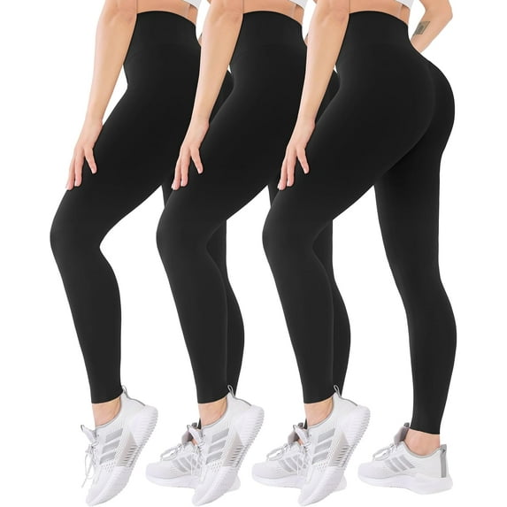 FUNING 3 Pack High Waisted Leggings for Women-Soft Athletic Tummy Control Pants for Running Yoga Workout Reg & Plus Size