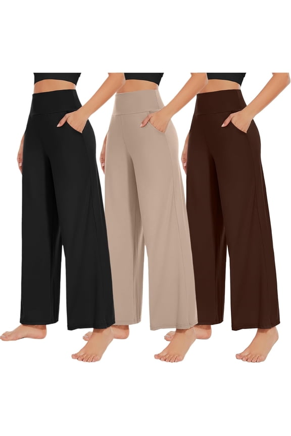 3 Pack Women's Wide Leg Pants with Pockets High Waist Loose Sweatpants Casual Lounge Yoga Workout Palazzo