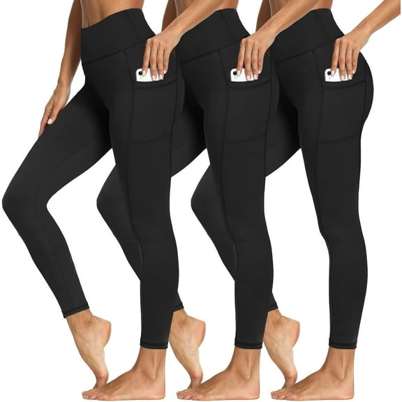 FUNING 3 Packs Leggings with Pockets for Women, Soft High Waisted Tummy Control Workout Yoga Pants
