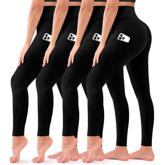 FUNING 4 Pack Leggings for Women Butt Lift High Waisted Tummy Control No See-Through Yoga Pants Workout Running Leggings