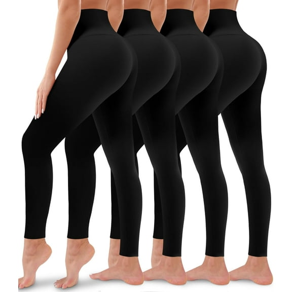 FUNING 4 Pack Leggings for Women Butt Lift High Waisted Tummy Control No See-Through Yoga Pants Workout Running Leggings