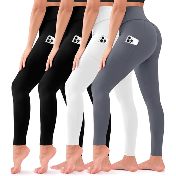 FUNING 4 Pack Leggings for Women Butt Lift High Waisted Tummy Control No See-Through Yoga Pants Workout Running Leggings