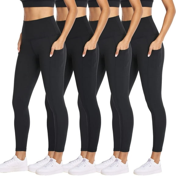 FUNING  4 Pack Leggings for Women with Pockets- High Waisted Tummy Control for Workout Running Capri Yoga Pants