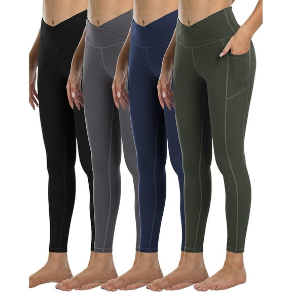 FUNING 4 Pack Leggings with Pockets for Women,High Waist Tummy Control Workout Yoga Pants