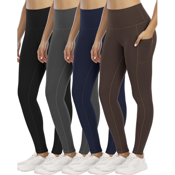 FUNING 4 Pack Leggings with Pockets for Women,High Waist Tummy Control Workout Yoga Pants