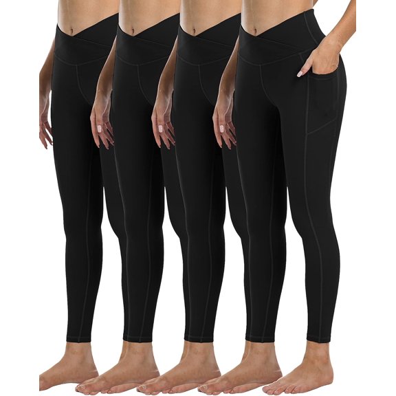 FUNING 4 Pack Leggings with Pockets for Women,High Waist Tummy Control Workout Yoga Pants