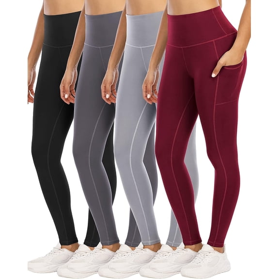 FUNING 4 Pack Leggings with Pockets for Women,High Waist Tummy Control Workout Yoga Pants