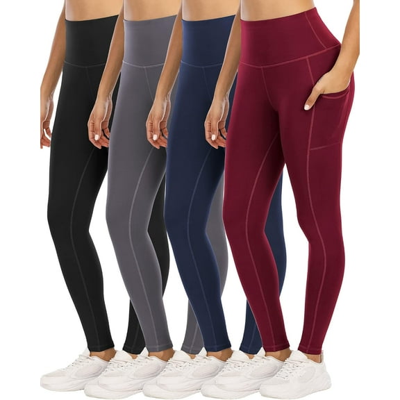 FUNING 4 Pack Leggings with Pockets for Women,High Waist Tummy Control Workout Yoga Pants