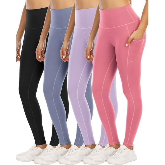 FUNING 4 Pack Leggings with Pockets for Women,High Waist Tummy Control Workout Yoga Pants