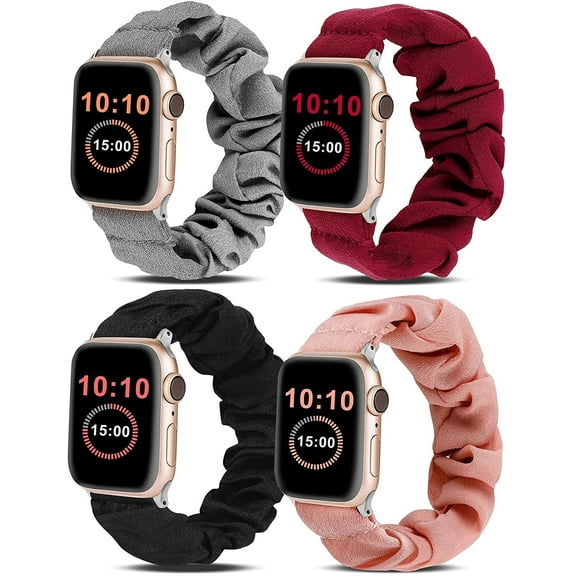 FUNING 4 Packs Compatible with Apple Watch Band Scrunchie Soft Cloth 38mm 40mm 41mm Cute Printed Elastic Watch Bands Women for Apple iWatch Ultra 2/Ultra/9/8/7/SE/6/5/4/3/2/1
