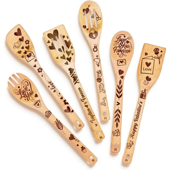 FUNING 6-piece Wooden Spoons For Cooking, Unique Valentines Day Gifts For Her, Valentines Day Gifts For Mom, Gift Set For Women, Valentines Day Gifts For Wife - Valentines Day Gifts For Teachers